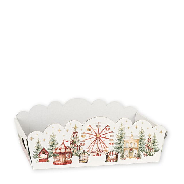 Festlicher Präsentkorb mit Weihnachtsmarkt-Motiv, Riesenrad und festlicher Winterlandschaft, ab 30 Stück