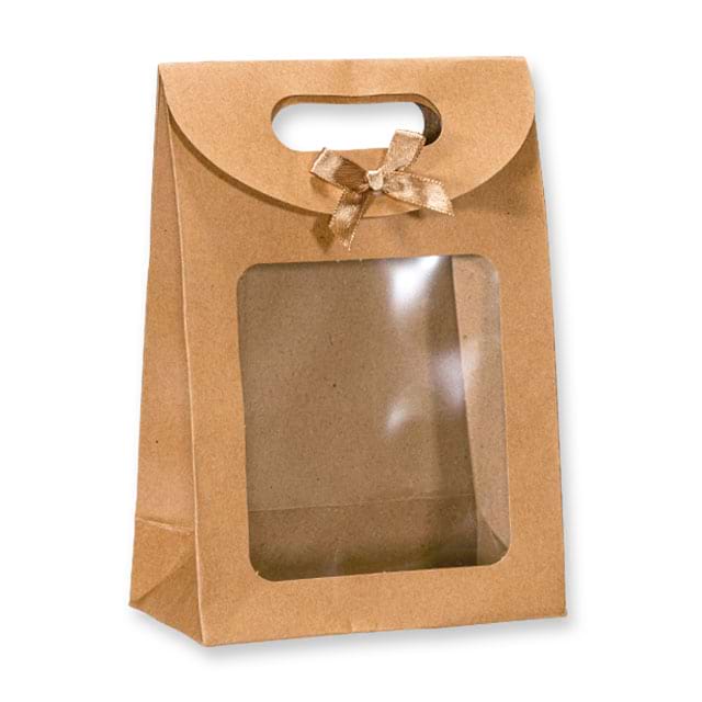 Geschenktaschen Natur-Braun mit Folien-Sichtfenster