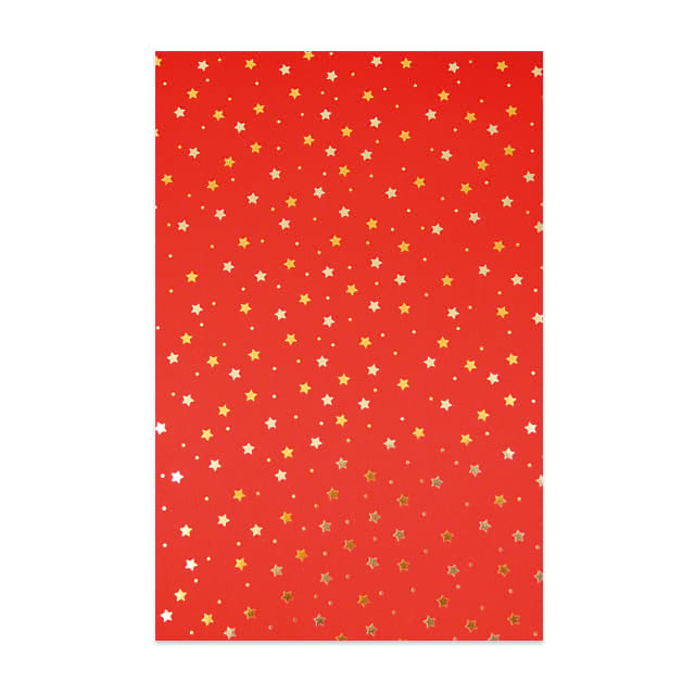 Geschenkpapier Weihnachten Bogen F18393801A, in Rot mit Sternen in Gold und Silber