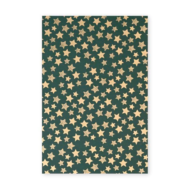 Geschenkpapier Weihnachten Bogen in Dunkelgrün mit goldenen Sternen