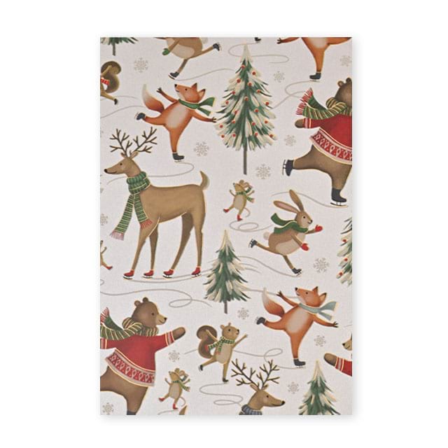 Hochwertiges Weihnachts-Geschenkpapier F27336300A als Bogen mit Wintertieren beim Eislaufen
