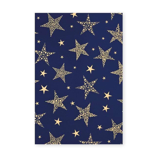 Geschenkpapier Weihnachten Bogen F28150100A, in Dunkelblau mit Sternen in Gold