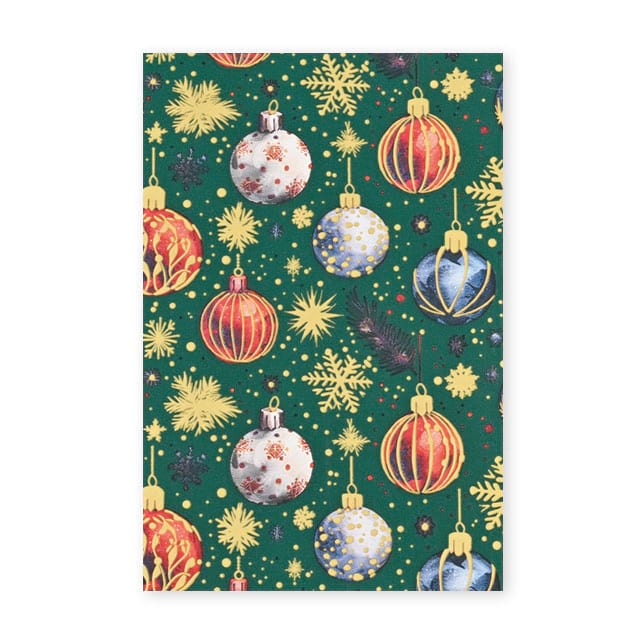 Geschenkpapier Weihnachten Bogen F28232600A, in Dunkelgrün mit Weihnachtskugeln-Motiv