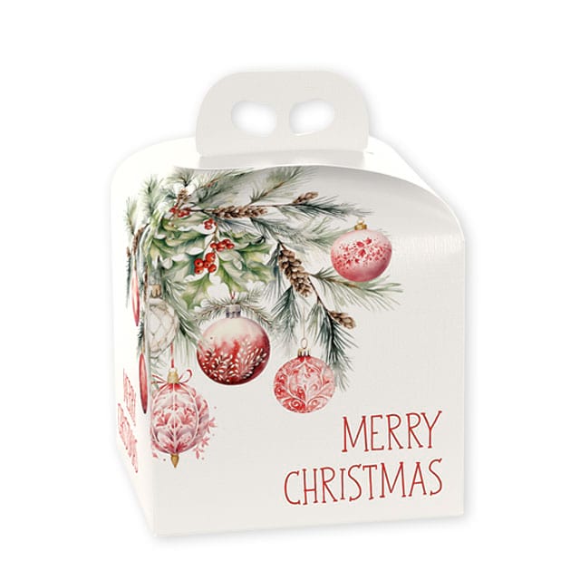 Geschenktragekartons mit Fingergriff, Motiv Addobbi di Natale - Format 200 x 200 x 180 mm
