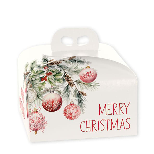 Geschenktragekartons mit Fingergriff, Motiv Addobbi di Natale - Format 245 x 245 x 130 mm