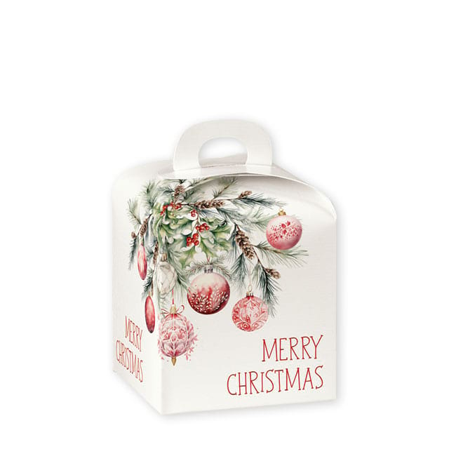 Geschenktragekartons mit Fingergriff, Motiv Addobbi di Natale - Format 100 x 100 x 100 mm