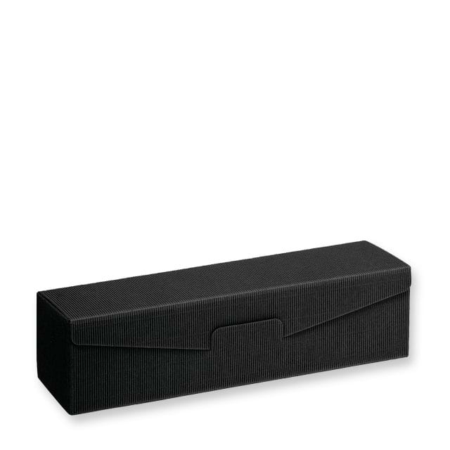 Präsentkartons Welle Schwarz für 1 Flasche - Einstecklasche vorne