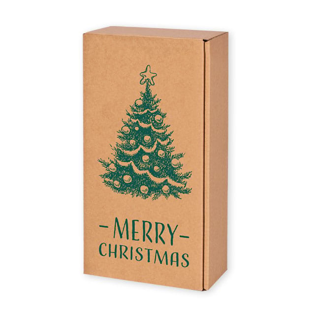 Wein-/Präsentkarton Natura Merry Christmas, für 2 Flaschen, innen naturbraun