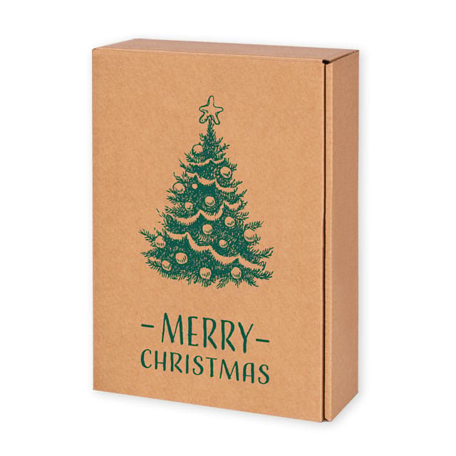 Wein-/Präsentkarton Natura Merry Christmas, für 3 Flaschen, innen naturbraun