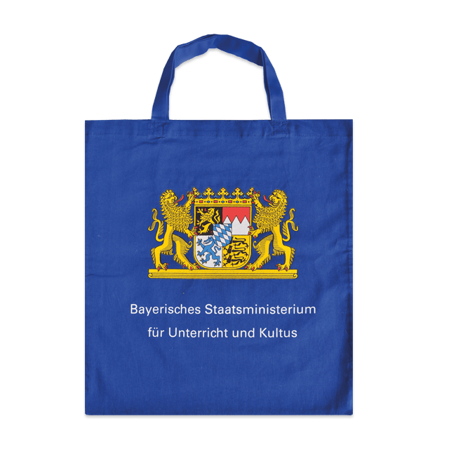 Baumwolltasche Texas im Bayern-Look: Blau eingefärbt, 5-farbiger Druck mit Bayernwappen