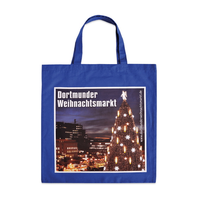 Brillanter Thermotransferdruck: 5-farbiges Druckbild eines Weihnachtsmarktes auf Baumwolltasche Texas