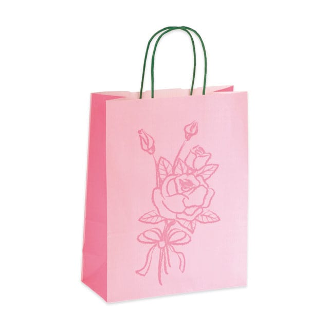 Papiertasche Modell Torino aus weißem Kraftpapier mit gedrehten Papierkordeln in grün. Ab 500 Stück mit Ihrem Logo!
