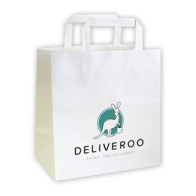 Lieferservice Take Away Tasche aus 80 g/qm weißem Kraftpapier