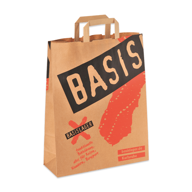 Papiertasche Basic aus braunem Kraftpapier: Effizienter 2-farbiger Flexodruck für Ihr Logo
