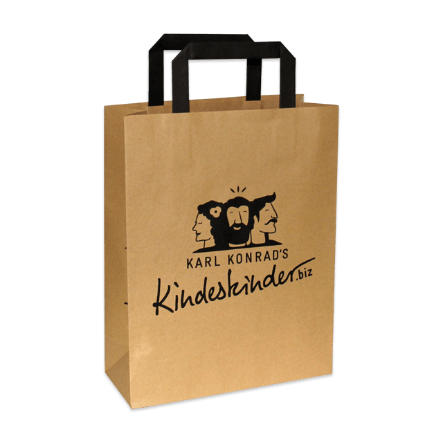 Papiertasche Basic für Kindergeschäfte: Braunes Kraftpapier mit schwarzem Papierhenkel