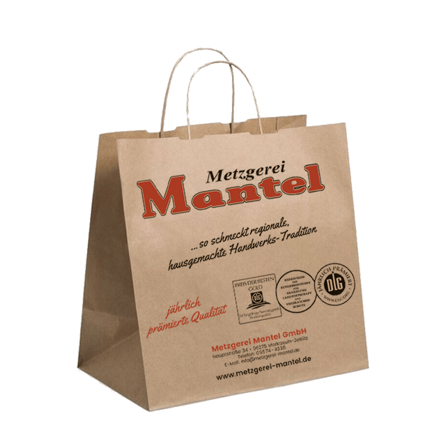 Take-Away Papiertasche Torino für Metzgereien aus natur-braunem Kraftpapier