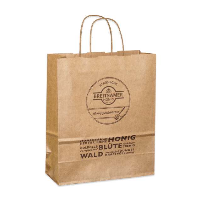 Naturbraune Papiertragetasche Torino aus geripptem Kraftpapier, 100% recycelbar