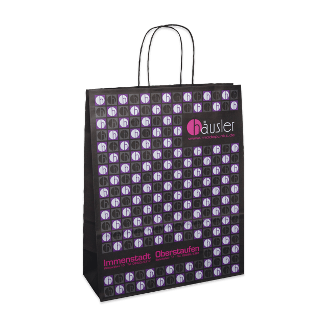 Schwarzer Vollflächendruck auf 130 g/qm Papier – Papiertasche Torino