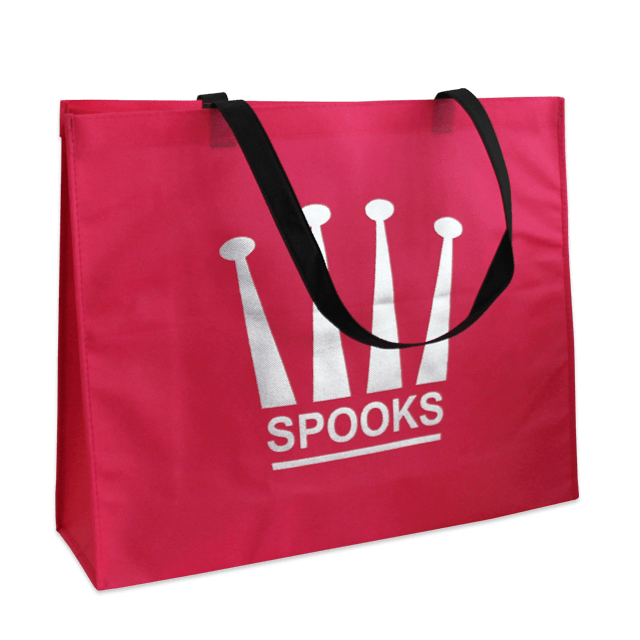 Personalisierte Non-Woven-Tasche: Gewebte Nylonhenkel (pinker Hintergrund) mit silbernem Logo-Druck