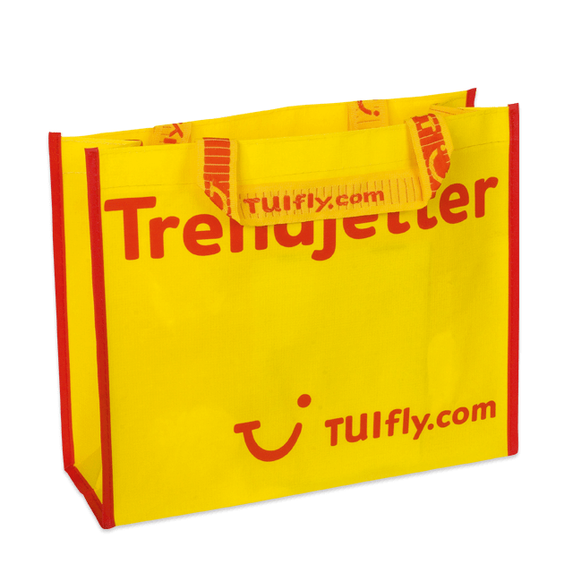 Reiseveranstalter-Permanenttasche: Eingewebtes Logo im Henkel, Woven PE mit matter Laminierung