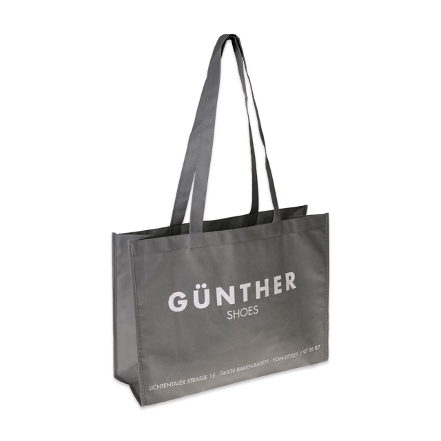Graue Mehrwegtasche Non-Woven: Lange Henkel für bequemes Tragen – ideal für Schuhgeschäfte