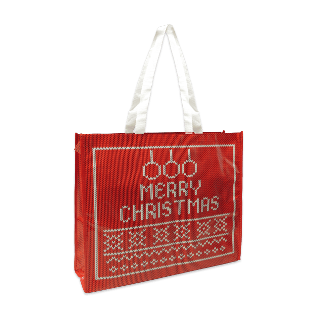 Weihnachts-Permanenttasche: Strickmuster-Design, glänzende Laminierung und weiße Henkel für die Saison 2026