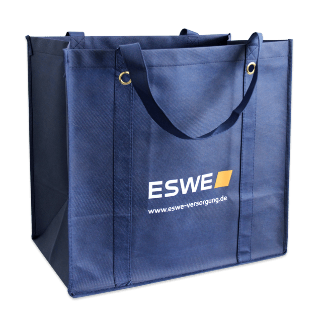 Stabile Stofftasche Non-Woven: Mit Metallösen und außen angenähten Griffen – für extra schwere Produkte