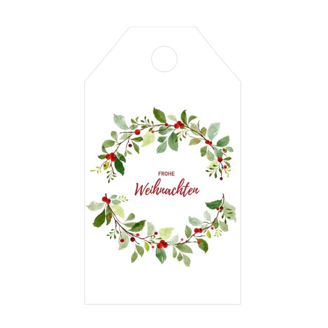 Geschenkanhänger aus weißem Karton mit Dispersionsmattlack und Lochung zum Aufhängen. Ab 500 Stück mit Ihrem Logo!