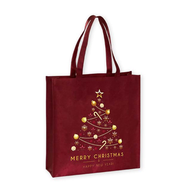 Permanenttasche Modell Kansas aus PP-Non Woven in dunkelrot, Motiv 4-fbg mit kurzen Henkeln. Ab 1.000 Stück mit Ihrem Logo!